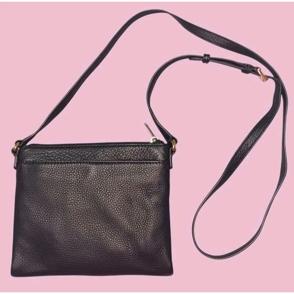 MICHAEL KORS FULTON Black Pebbled Leather Crossbody Bag Small Messenger MK Logo - Picture 3 of 6